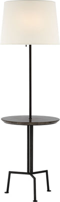 Tavlian Large Tray Table Floor Lamp | Aged Iron and Gray Marble | Linen Shade