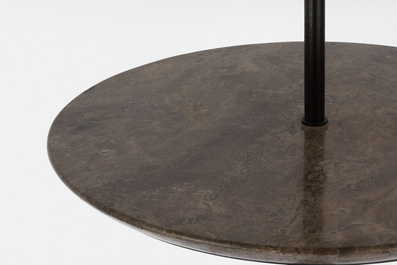 Tavlian Large Tray Table Floor Lamp | Aged Iron and Gray Marble | Linen Shade