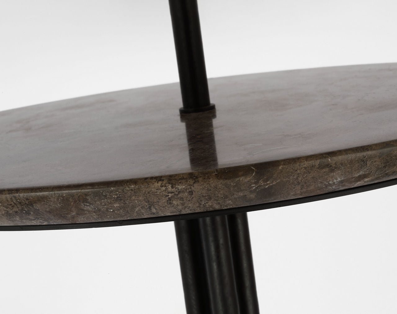 Tavlian Large Tray Table Floor Lamp | Aged Iron and Gray Marble | Linen Shade