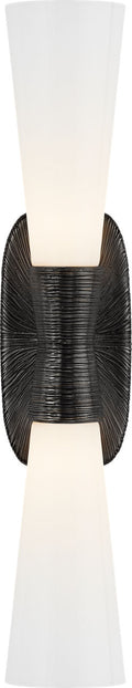 Utopia Large Double Bath Sconce | Aged Iron | White Glass