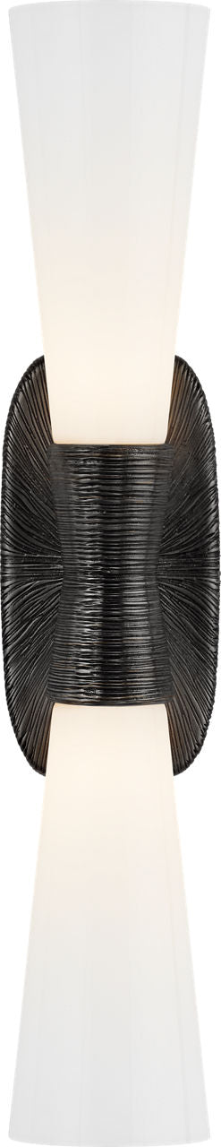 Utopia Large Double Bath Sconce | Aged Iron | White Glass