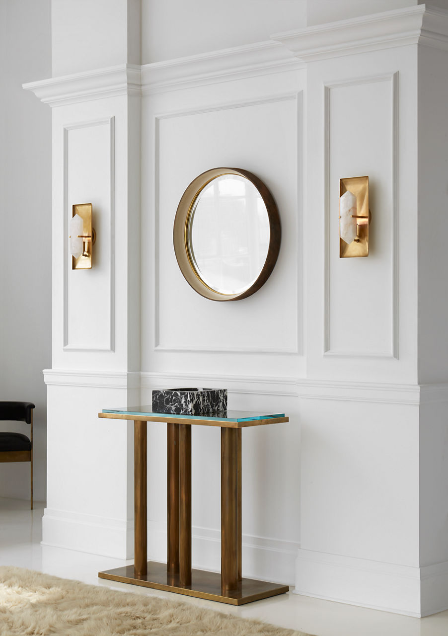 Halcyon Rectangle Sconce | Antique-Burnished Brass and Quartz