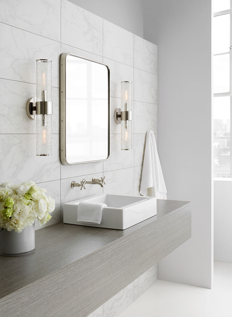 Liaison Medium Sconce | Polished Nickel | Crackle Glass