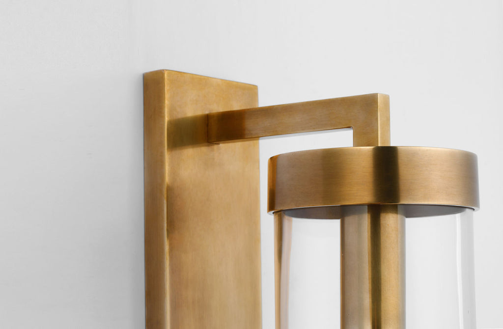 Liaison Large Bracketed Outdoor Wall Sconce | Antique-Burnished Brass | Clear Glass