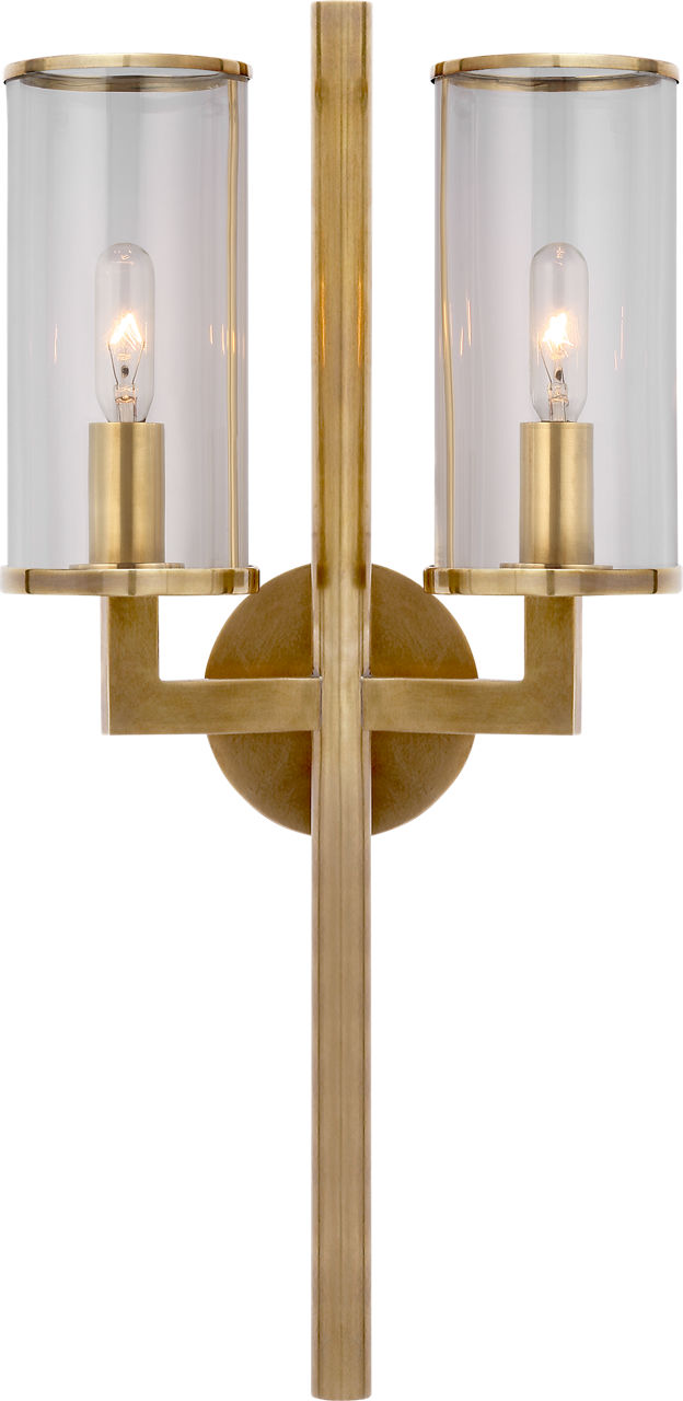 Liaison Double Sconce | Antique-Burnished Brass | Clear Glass