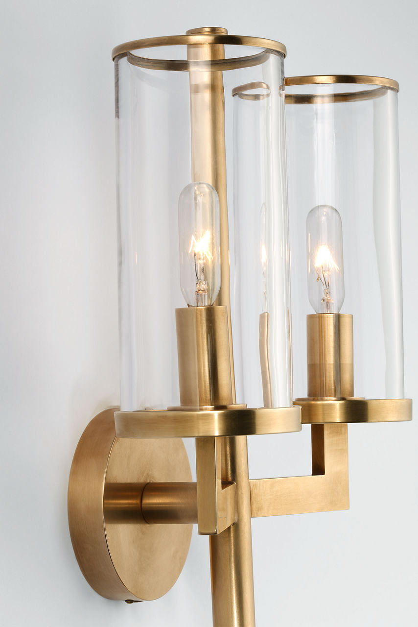 Liaison Double Sconce | Antique-Burnished Brass | Clear Glass
