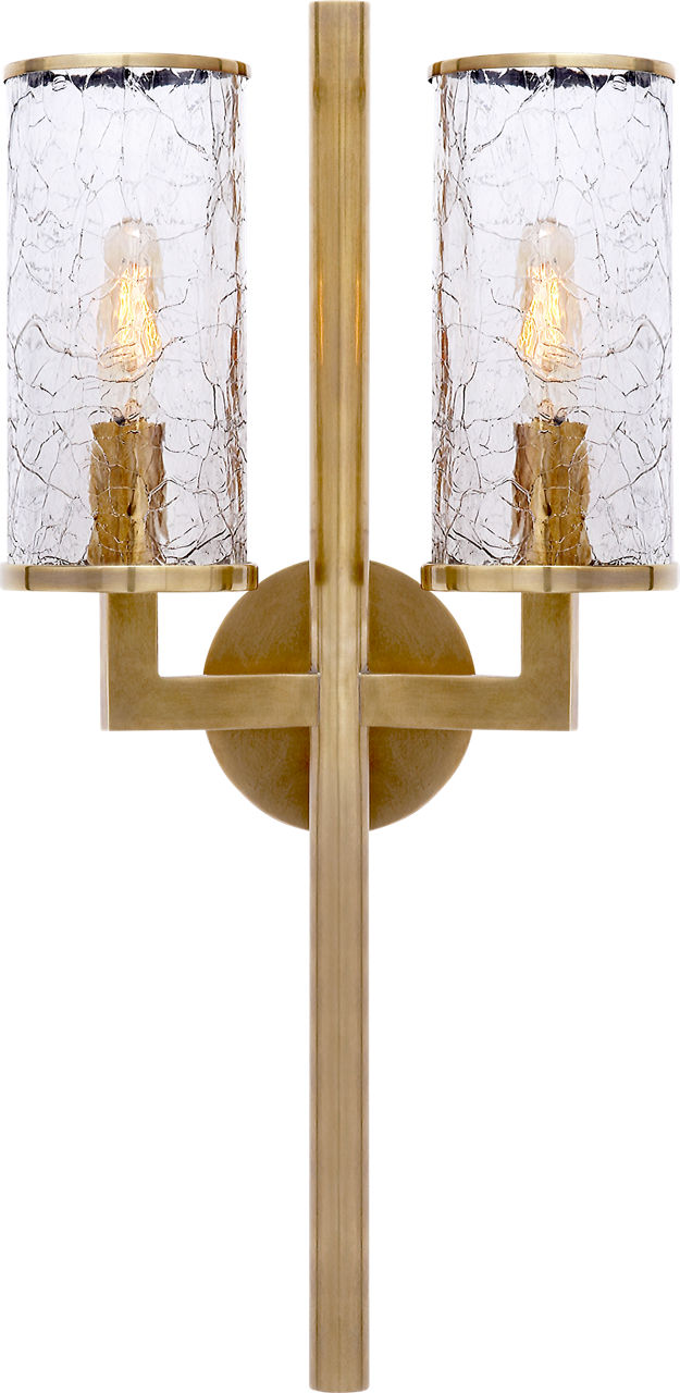 Liaison Double Sconce | Antique-Burnished Brass | Crackle Glass