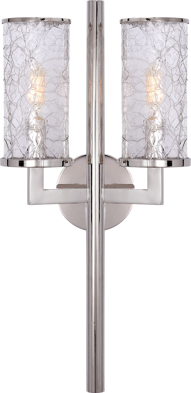 Liaison Double Sconce | Polished Nickel | Crackle Glass