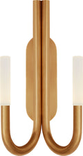 Rousseau Double Wall Sconce | Antique-Burnished Brass | Etched Crystal