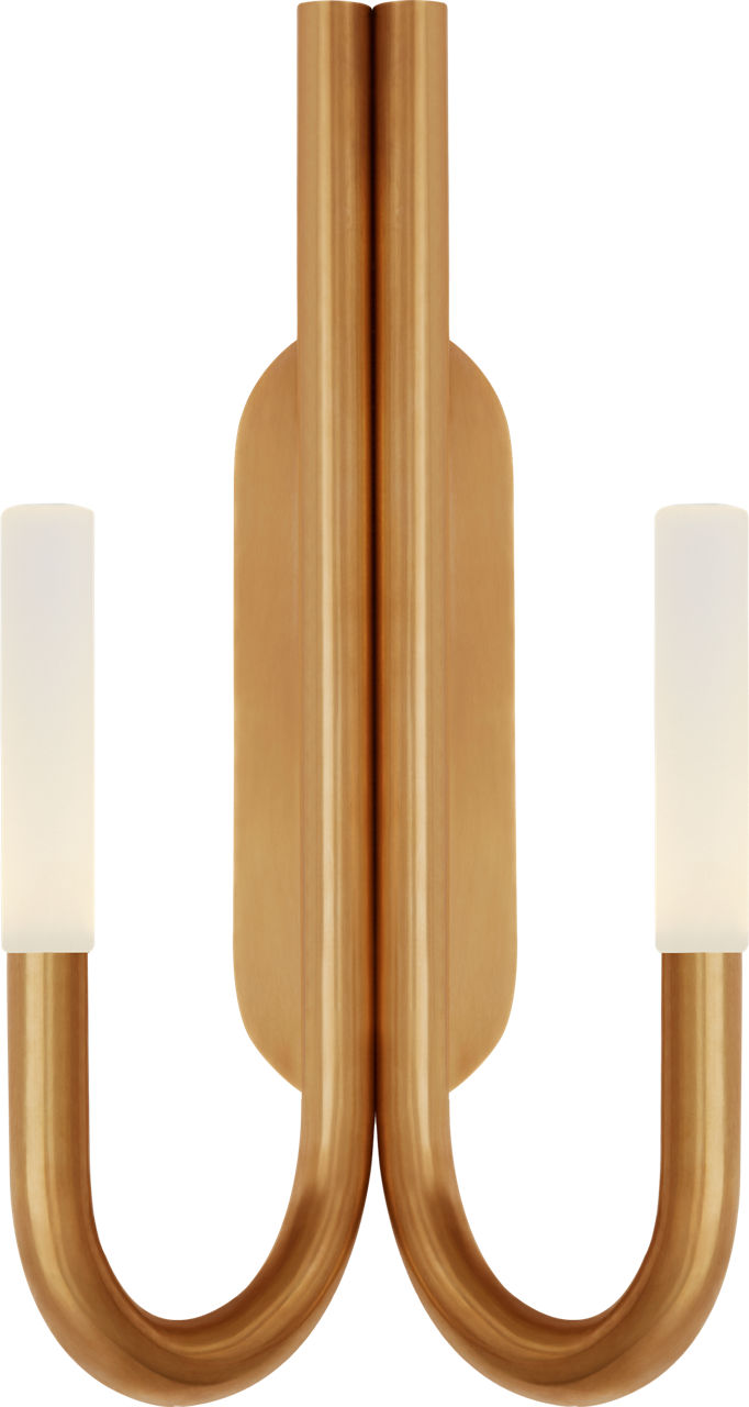 Rousseau Double Wall Sconce | Antique-Burnished Brass | Etched Crystal