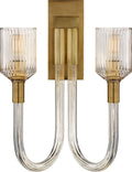 Reverie Double Sconce | Clear Ribbed Glass and Antique-Burnished Brass