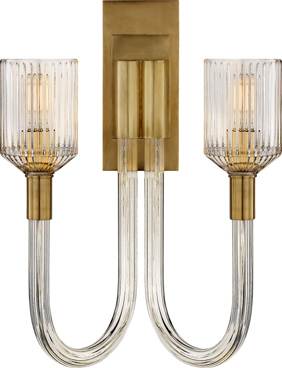 Reverie Double Sconce | Clear Ribbed Glass and Antique-Burnished Brass