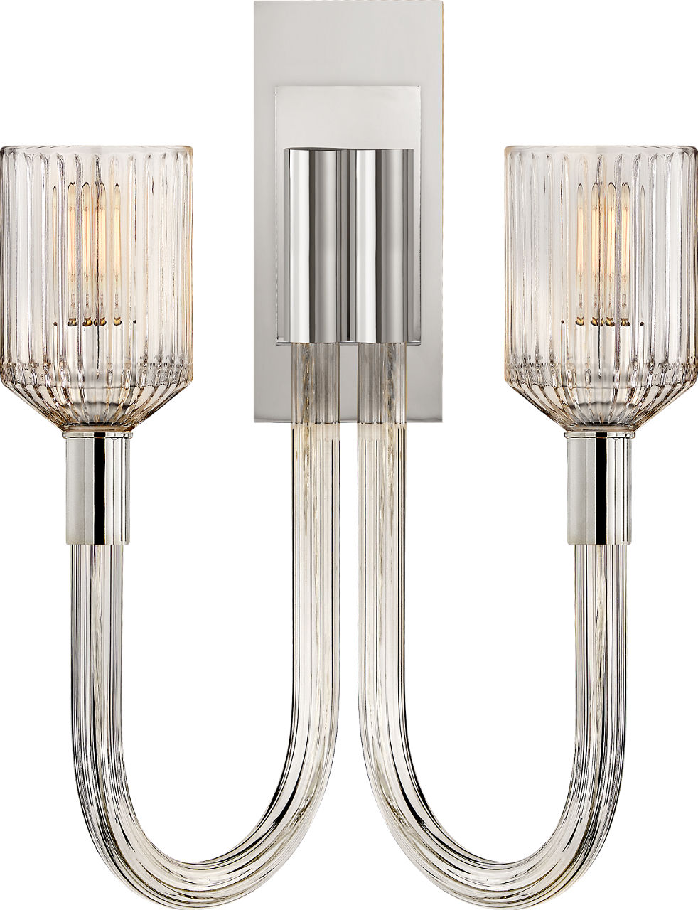Reverie Double Sconce | Clear Ribbed Glass and Polished Nickel