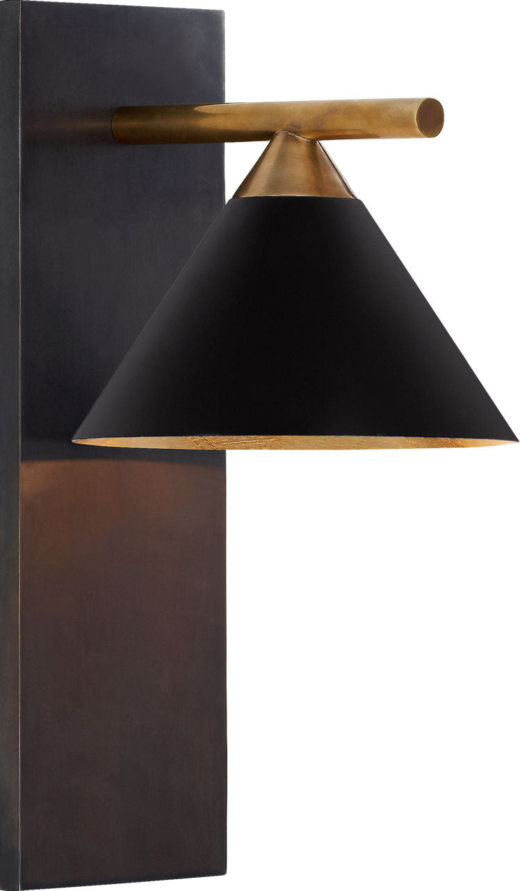 Cleo Sconce | Bronze and Antique-Burnished Brass | Black Shade