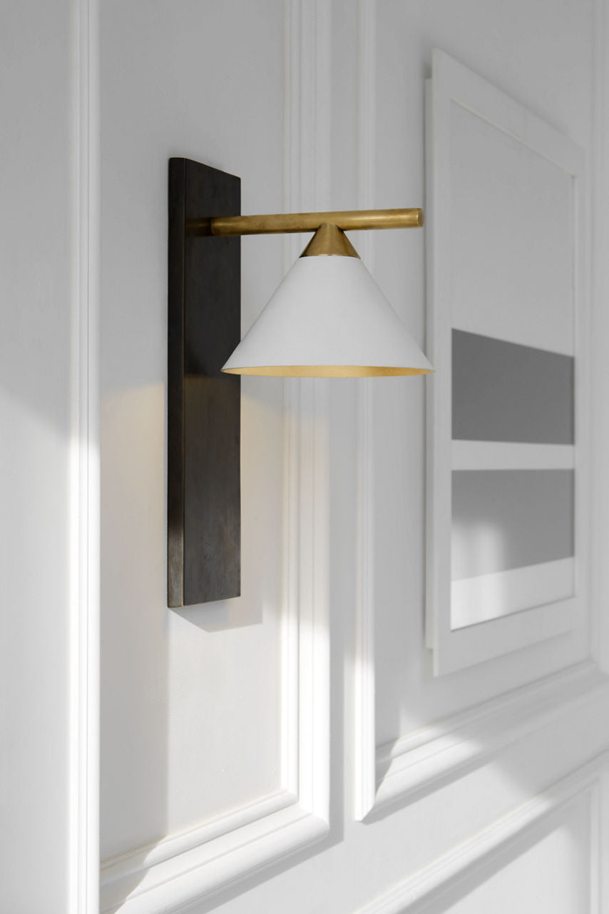 Cleo Sconce | Bronze and Antique-Burnished Brass | Matte White Shade