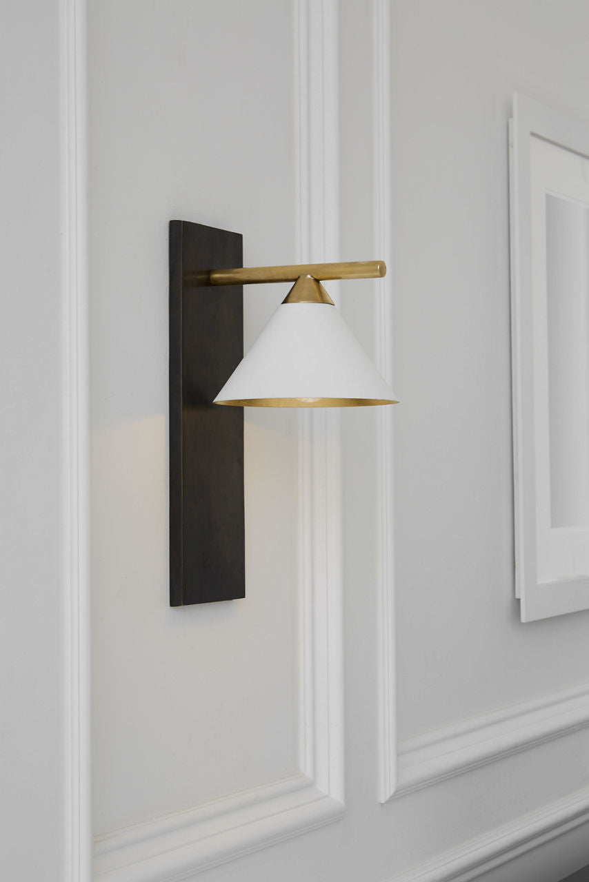 Cleo Sconce | Bronze and Antique-Burnished Brass | Matte White Shade