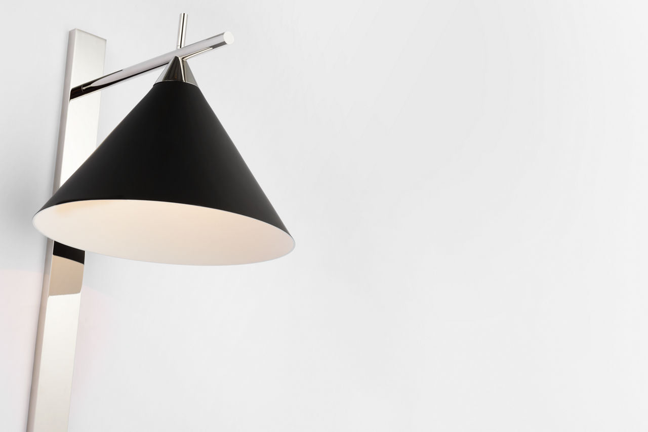 Cleo 56" Statement Sconce | Polished Nickel | Matte Black Shade