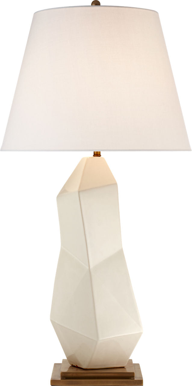 Bayliss Table Lamp | White Leather Ceramic | Linen Shade