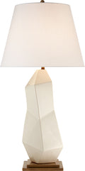 Bayliss Table Lamp | White Leather Ceramic | Linen Shade