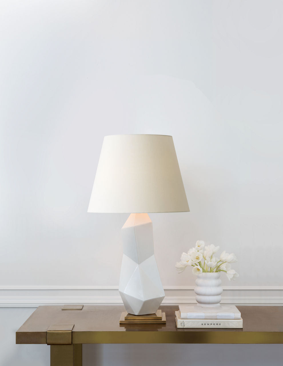 Bayliss Table Lamp | White Leather Ceramic | Linen Shade