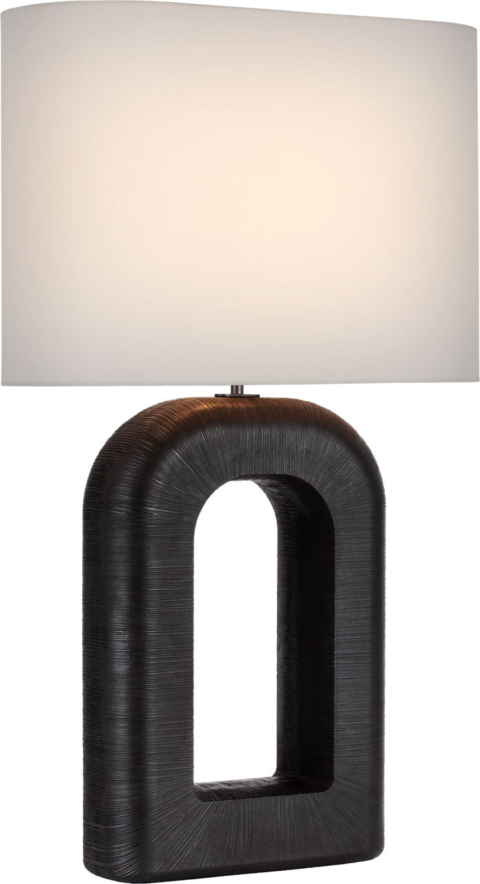 Utopia Large Combed Table Lamp | Aged Iron | Linen Shade