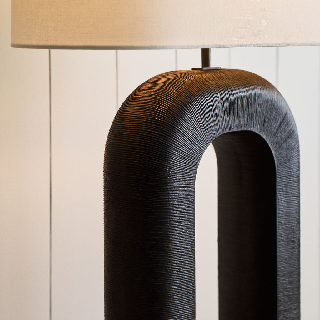 Utopia Large Combed Table Lamp | Aged Iron | Linen Shade