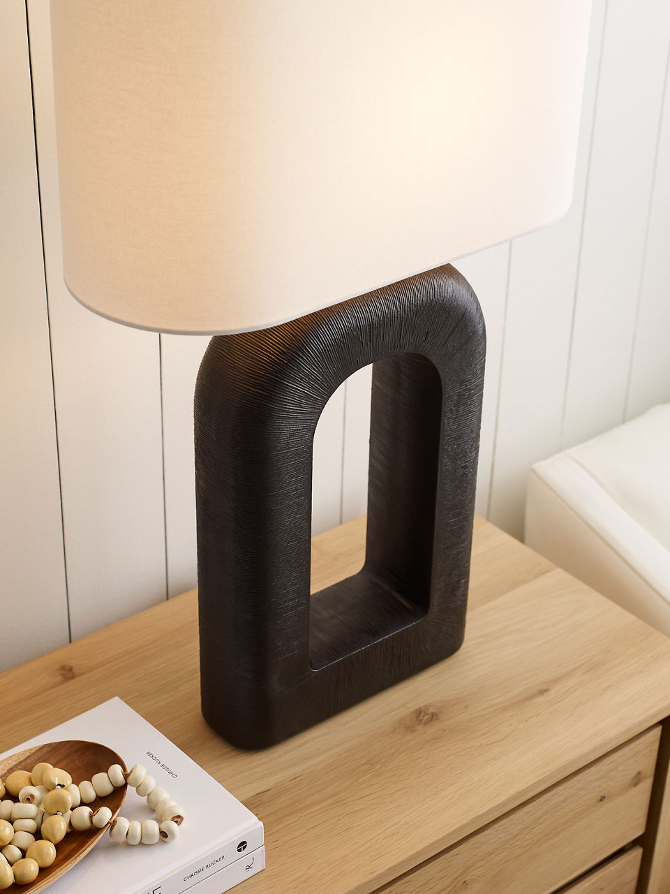 Utopia Large Combed Table Lamp | Aged Iron | Linen Shade