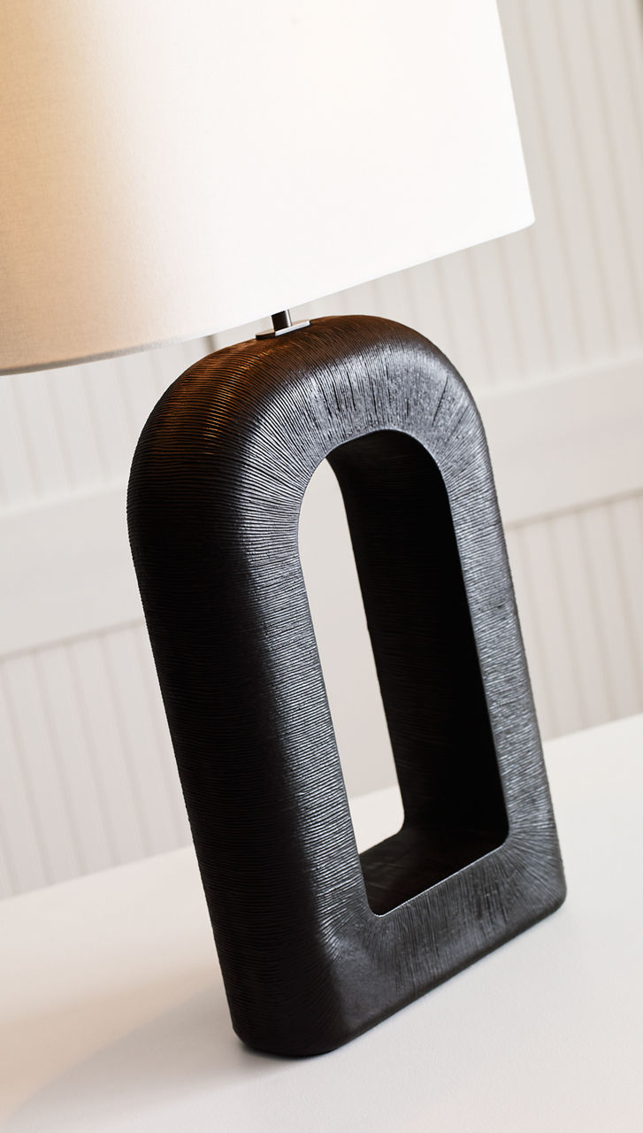 Utopia Large Combed Table Lamp | Aged Iron | Linen Shade