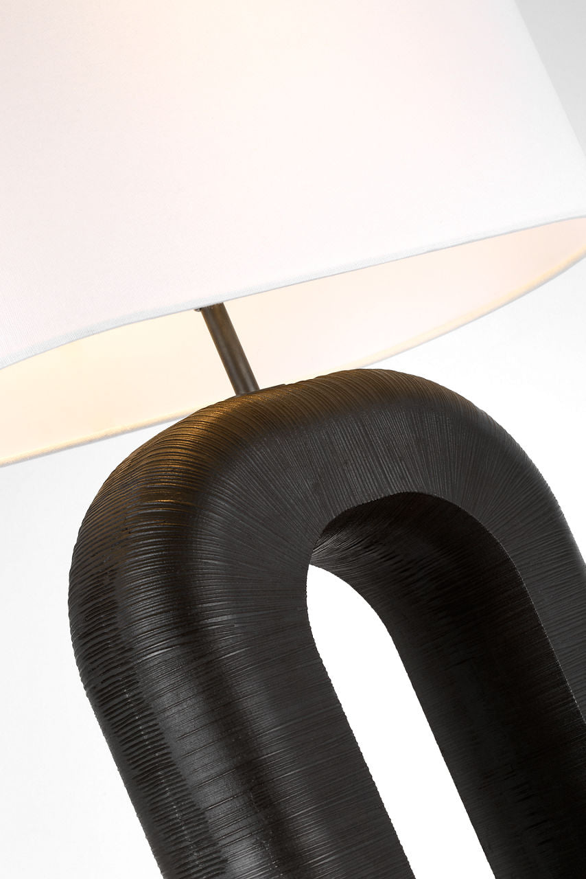 Utopia Large Combed Table Lamp | Aged Iron | Linen Shade
