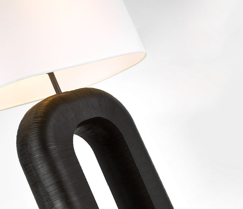 Utopia Large Combed Table Lamp | Aged Iron | Linen Shade