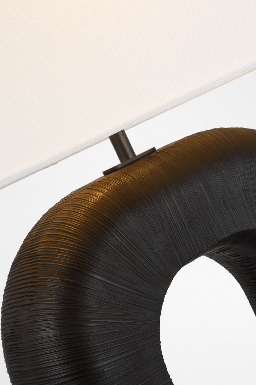Utopia Large Combed Table Lamp | Aged Iron | Linen Shade