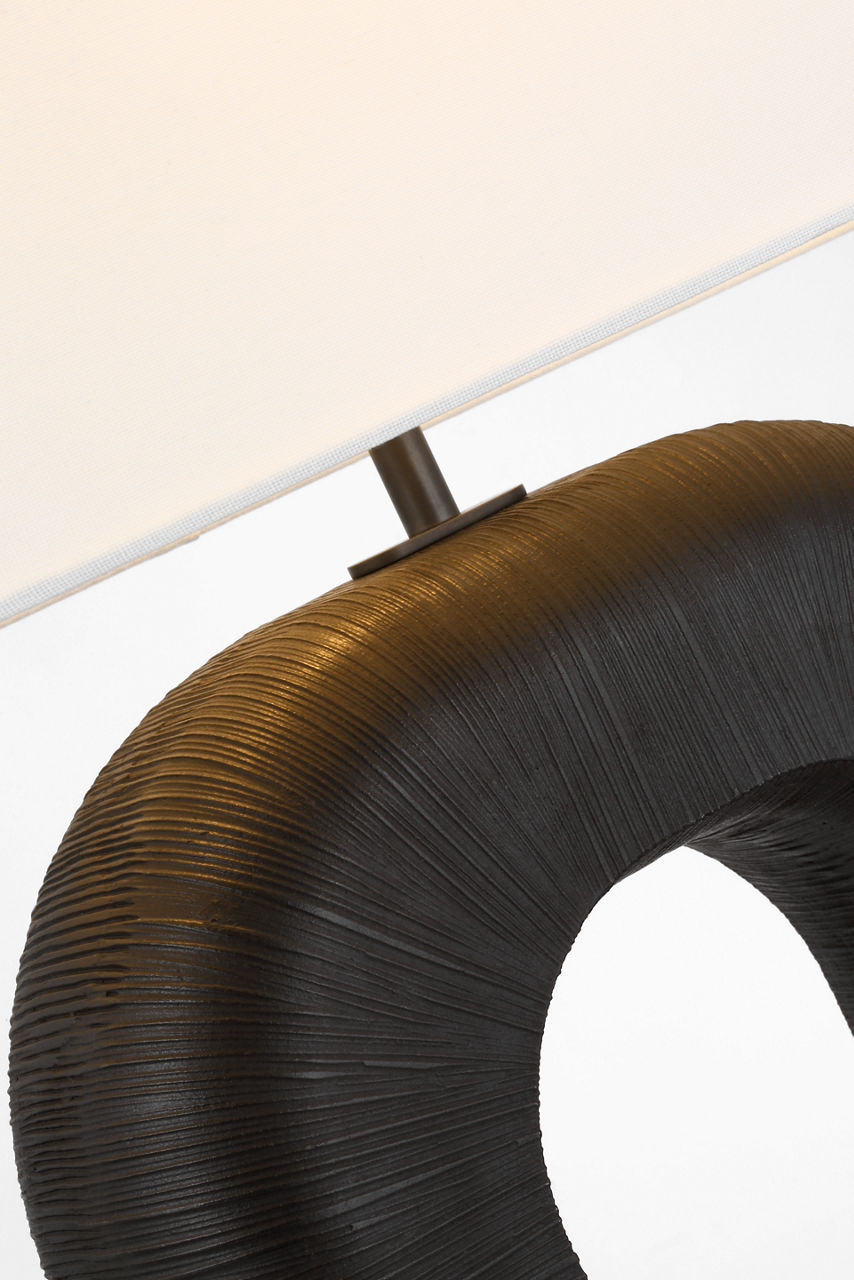 Utopia Large Combed Table Lamp | Aged Iron | Linen Shade