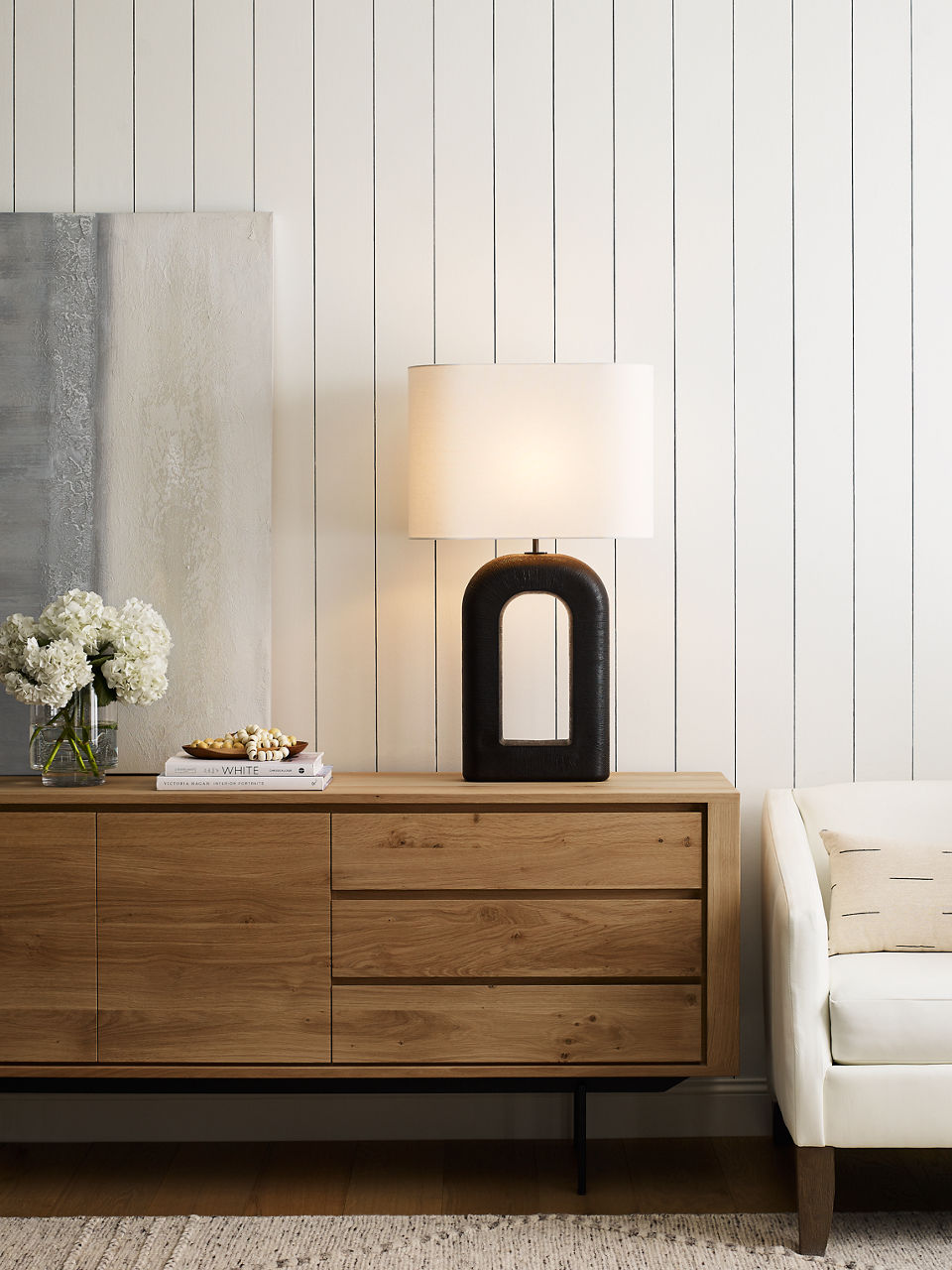 Utopia Large Combed Table Lamp | Aged Iron | Linen Shade
