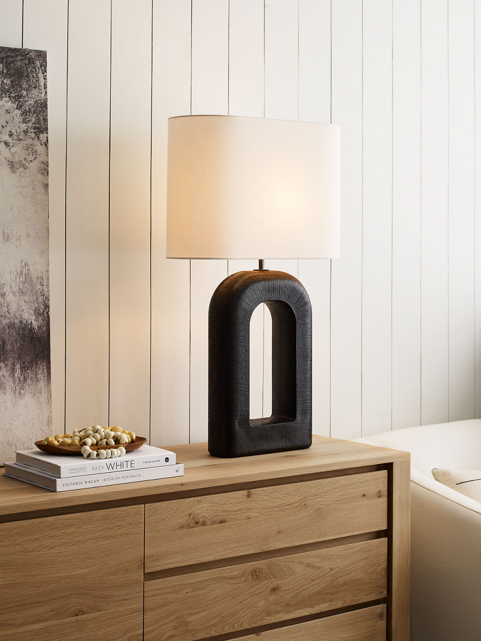 Utopia Large Combed Table Lamp | Aged Iron | Linen Shade
