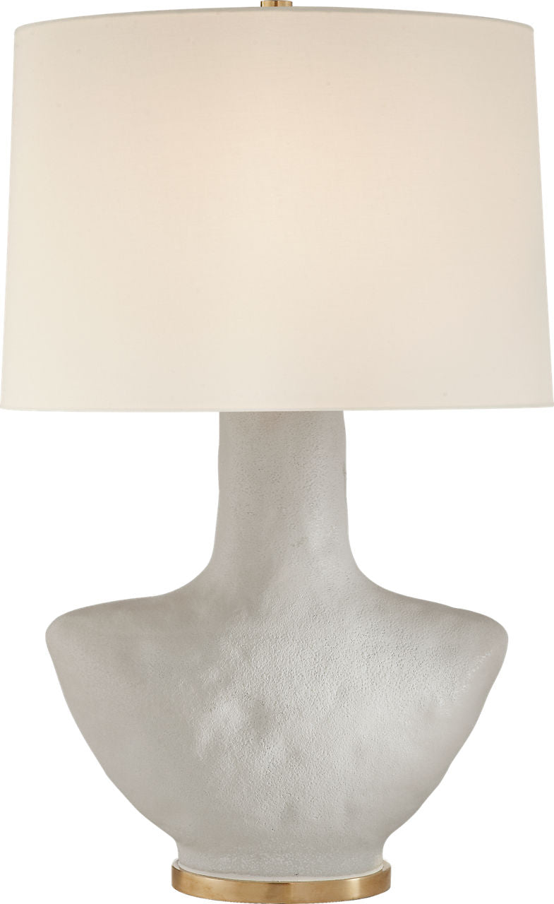 Armato Small Table Lamp | Porous White Ceramic | Oval Linen Shade