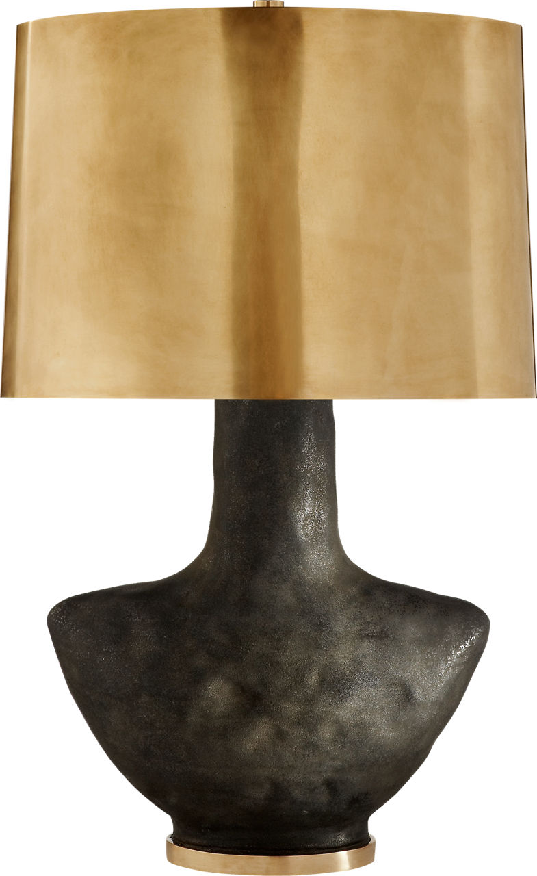 Armato Small Table Lamp | Stained Black Metallic Ceramic | Oval Antique-Burnished Brass Shade