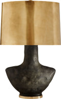Armato Small Table Lamp | Stained Black Metallic Ceramic | Oval Antique-Burnished Brass Shade