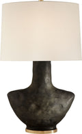 Armato Small Table Lamp | Stained Black Metallic Ceramic | Oval Linen Shade