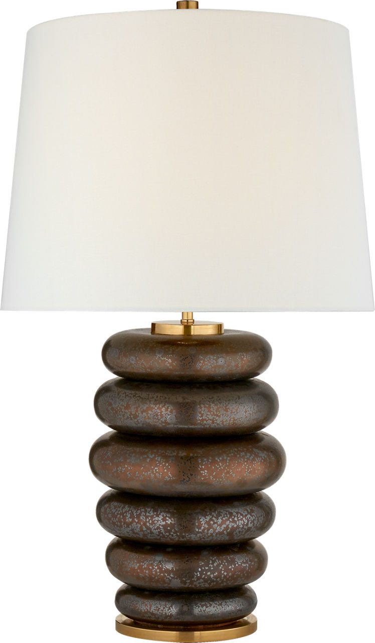 Phoebe Cordless Stacked Table Lamp | Crystal Bronze | Linen Shade