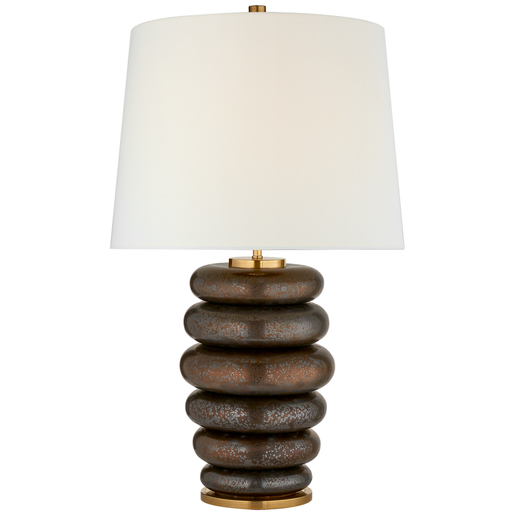 Phoebe Cordless Stacked Table Lamp | Crystal Bronze | Linen Shade