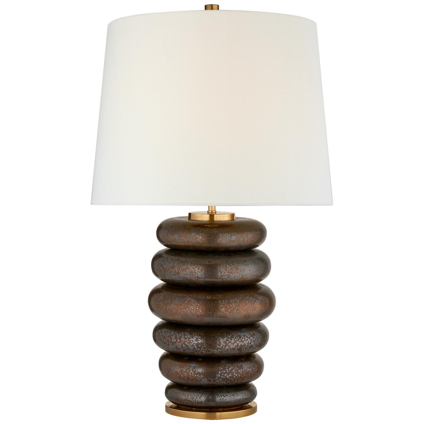Phoebe Cordless Stacked Table Lamp | Crystal Bronze | Linen Shade