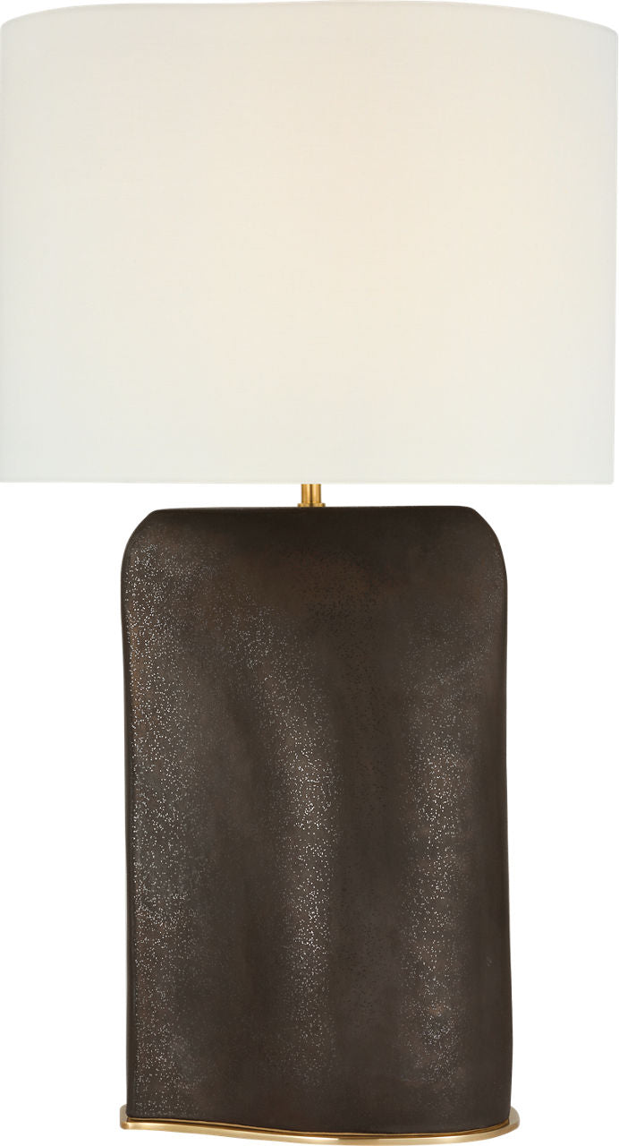 Amantani Extra Large Sculpted Form Table Lamp | Stained Black Metallic | Linen Shade