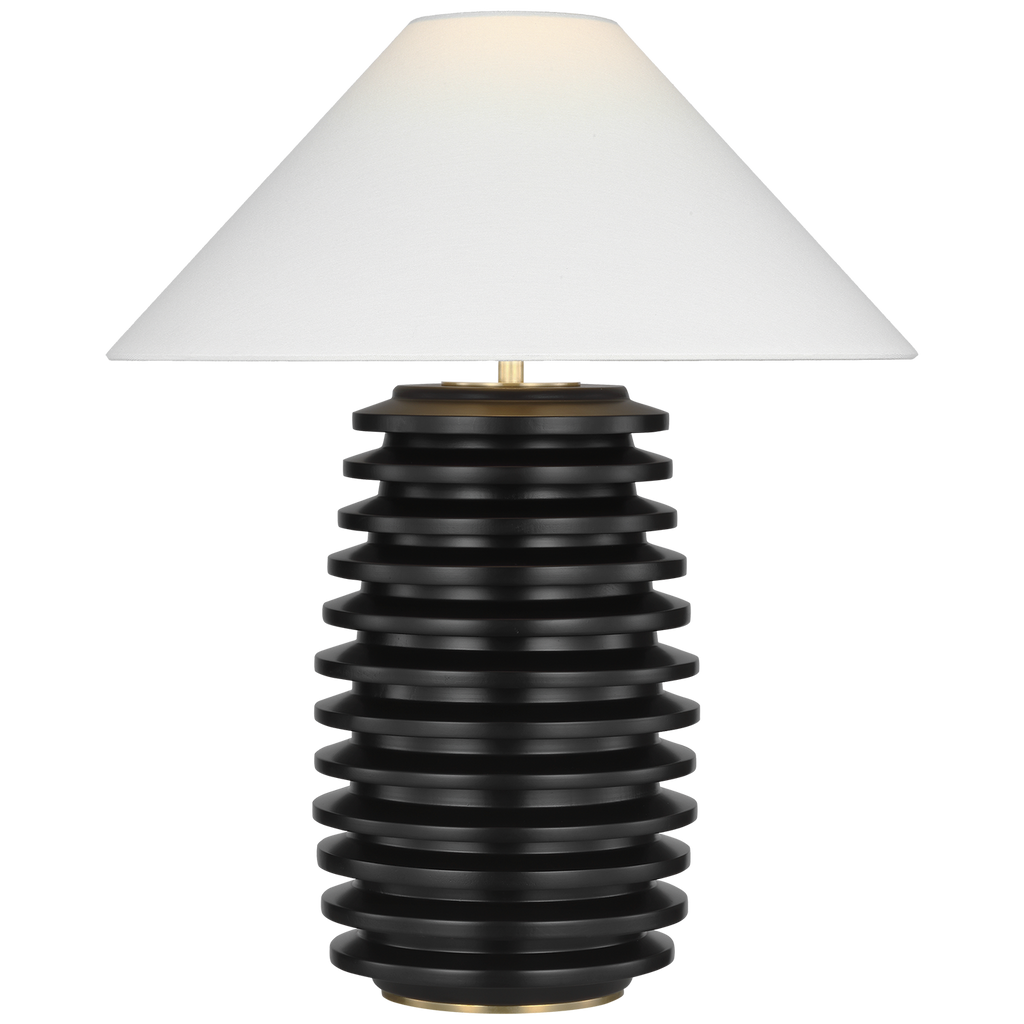 Crenelle 27" Stacked Table Lamp | Ebonized Birch | Linen Shade