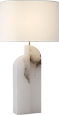 Savoye Large Left Table Lamp | Alabaster | Linen Shade