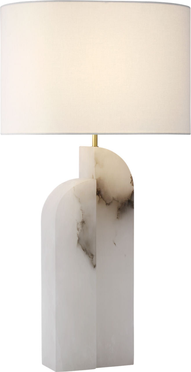 Savoye Large Left Table Lamp | Alabaster | Linen Shade