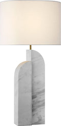Savoye Large Left Table Lamp | White Marble | Linen Shade