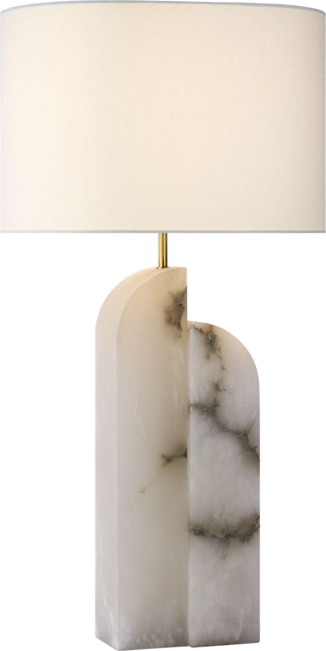 Savoye Large Right Table Lamp | Alabaster | Linen Shade