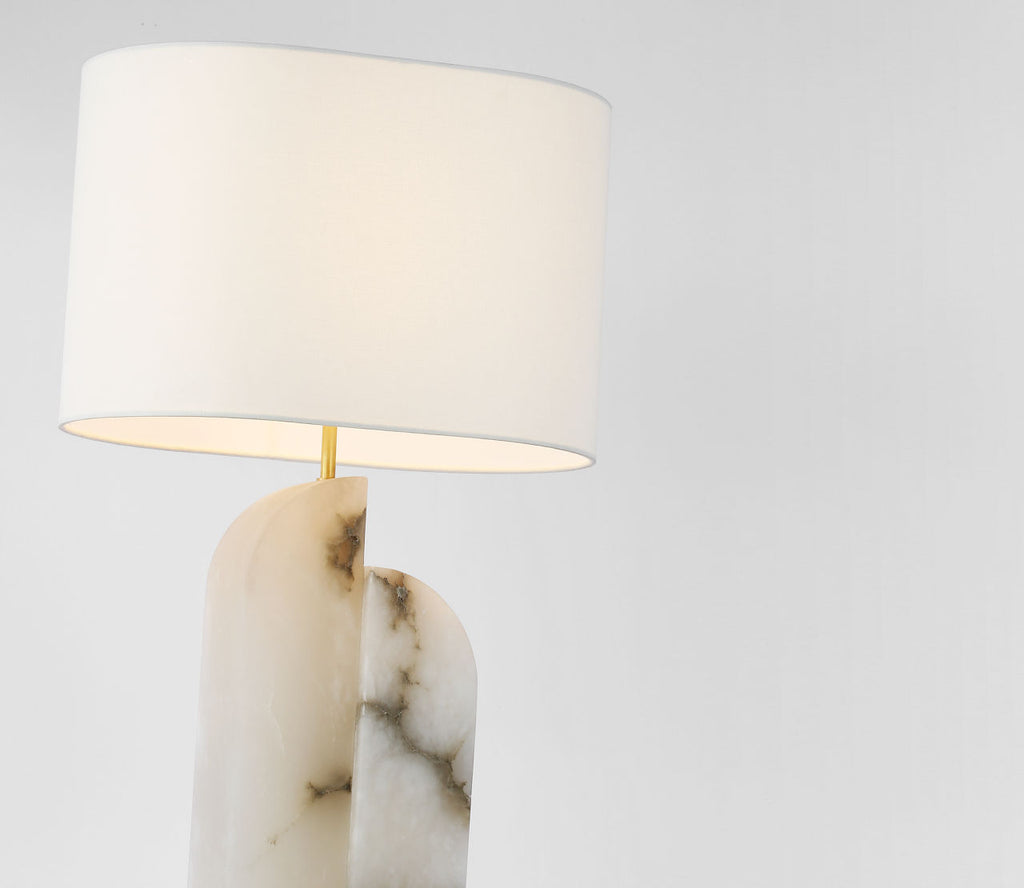 Savoye Large Right Table Lamp | Alabaster | Linen Shade