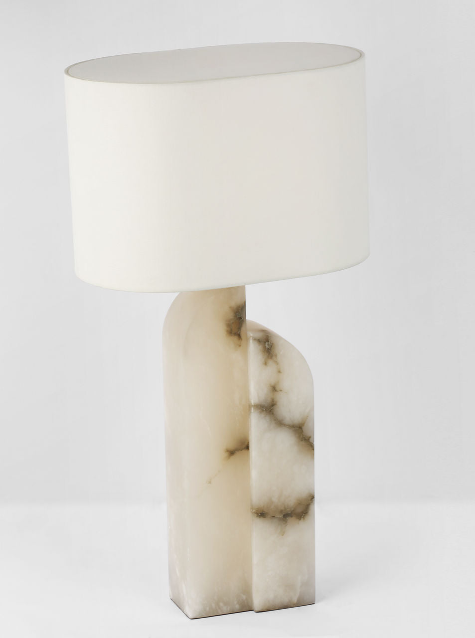 Savoye Large Right Table Lamp | Alabaster | Linen Shade