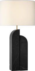 Savoye Large Right Table Lamp | Black Marble | Linen Shade